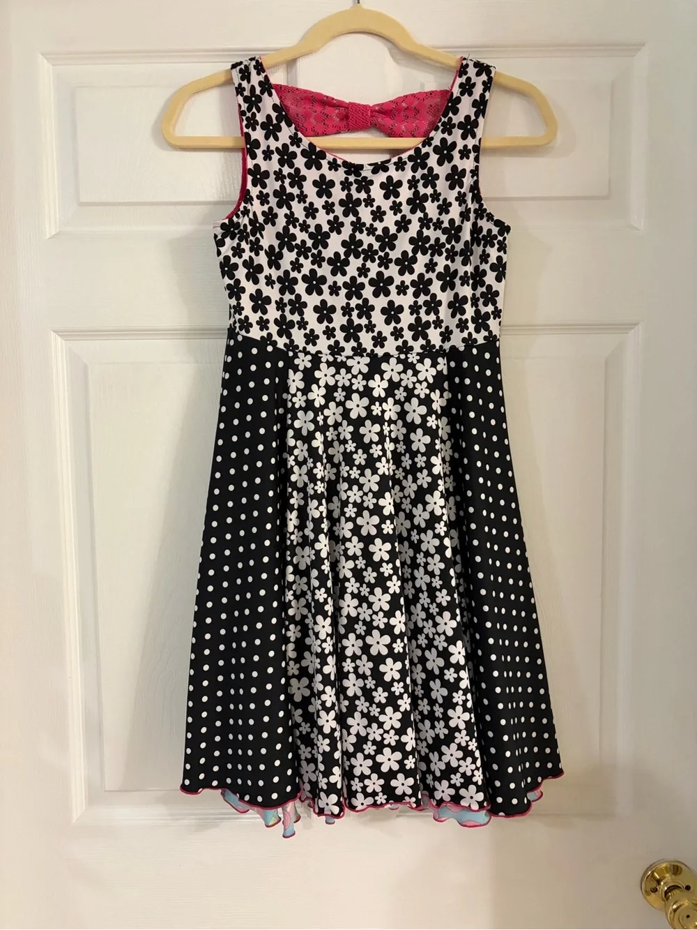 Emily West 2 in 1 reversible dress pink cherries black‎ white daisy dot girls 10